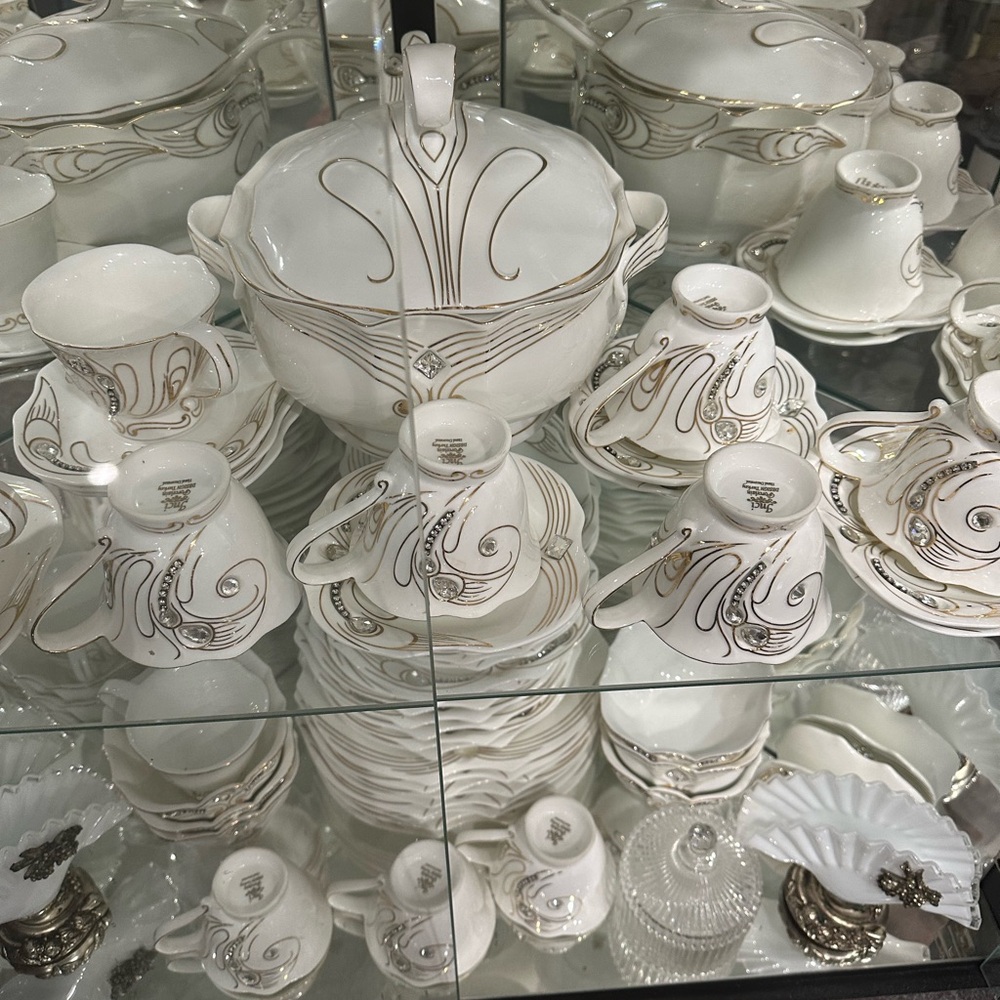 Elegant White and Gold Tea Set